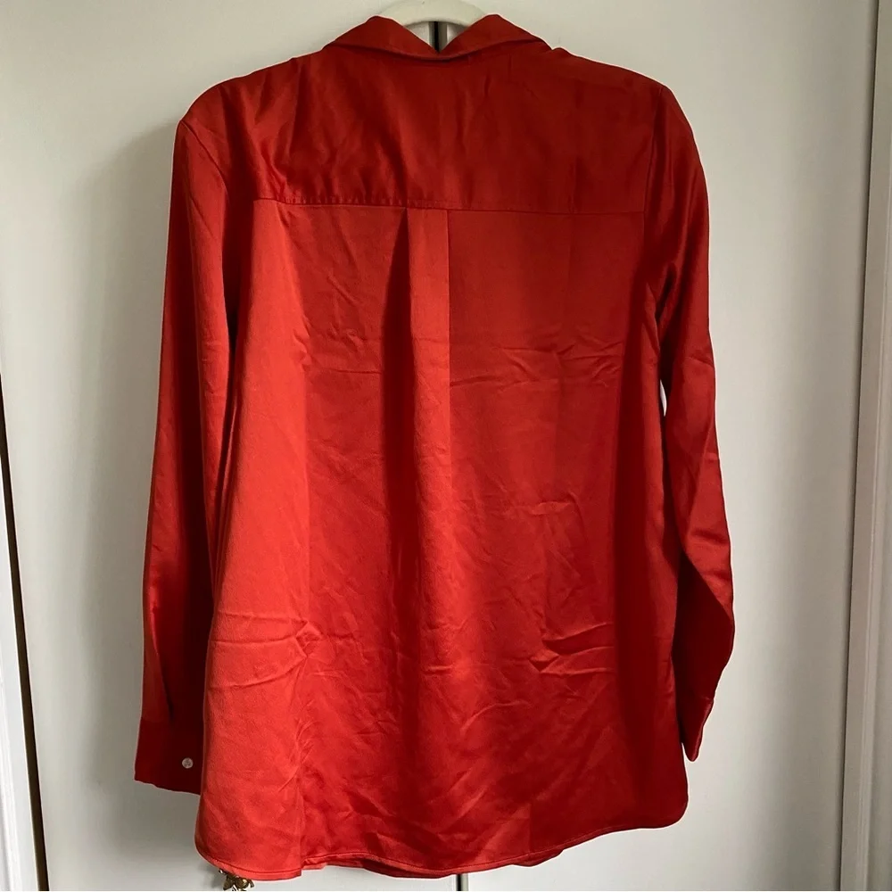 Satin Boyfriend Button Down Shirt Preppy Orange M Workwear Business Casual - Picture 5 of 7